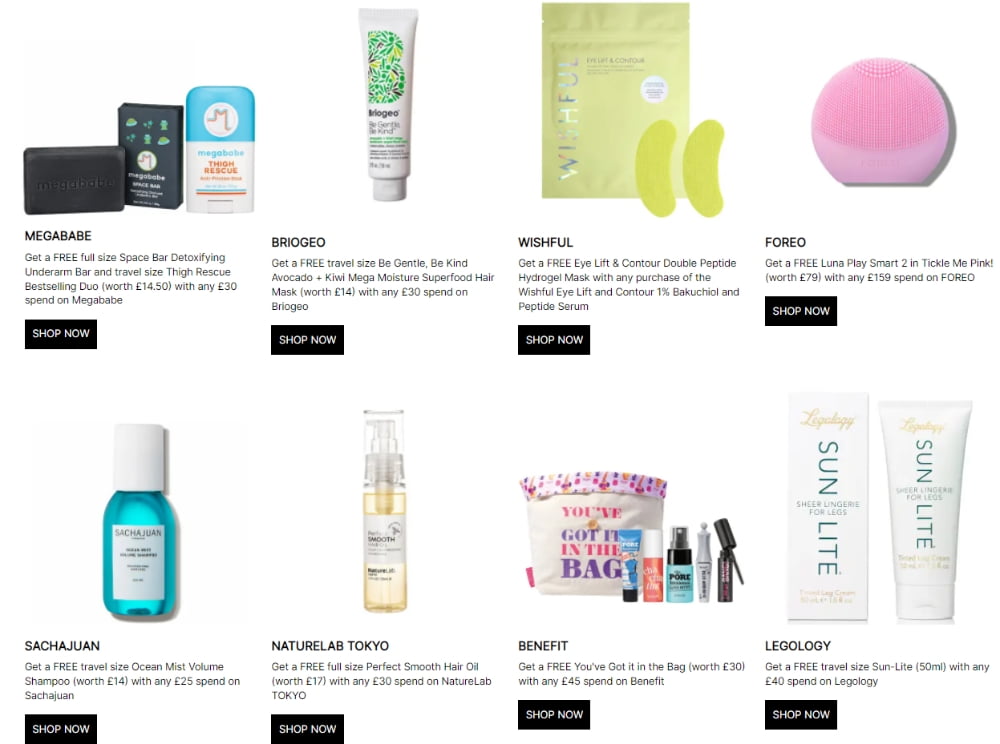New gift with purchase offers at Cult Beaut