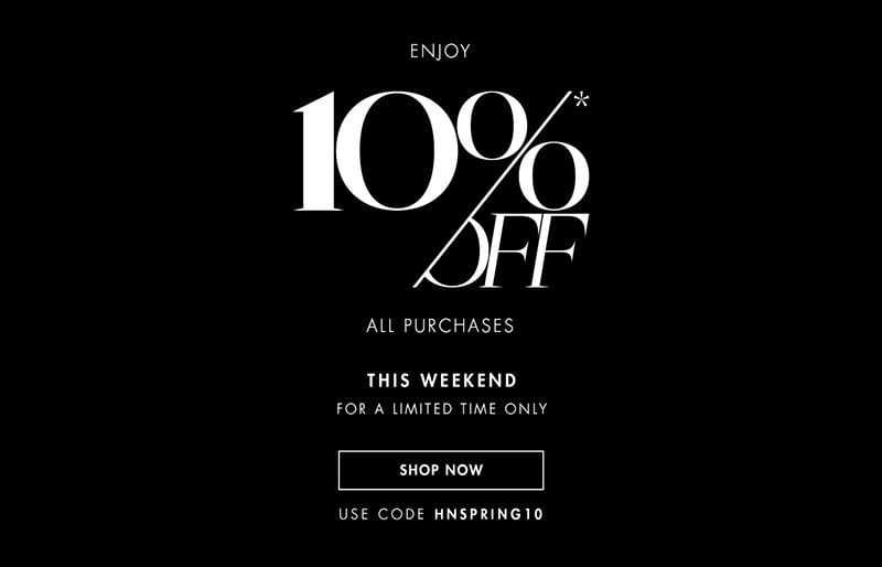10% off sitewide at Harvey Nichols 