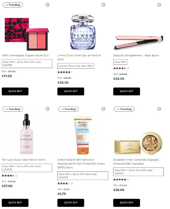 50% off on select products at Lookfantastic