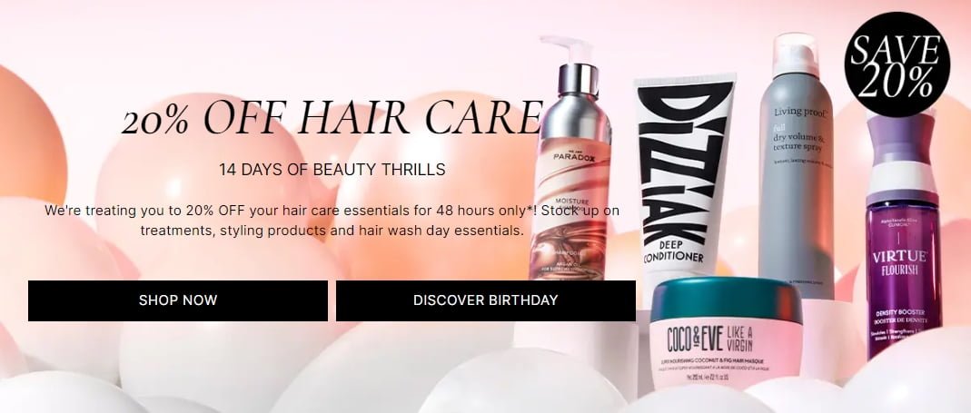 To celebrate their 14th birthday, Cult Beauty offers 20% off Hair Care