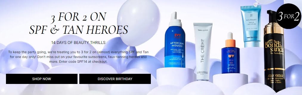 Cult Beauty offers 3 for 2 on SPF & Tan Heroes