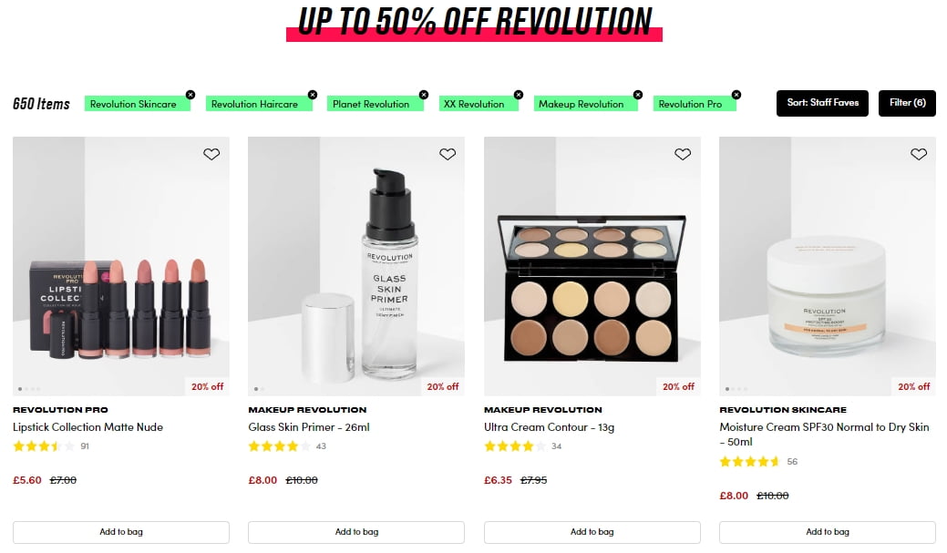 Up to 50% off All Revolution Brands