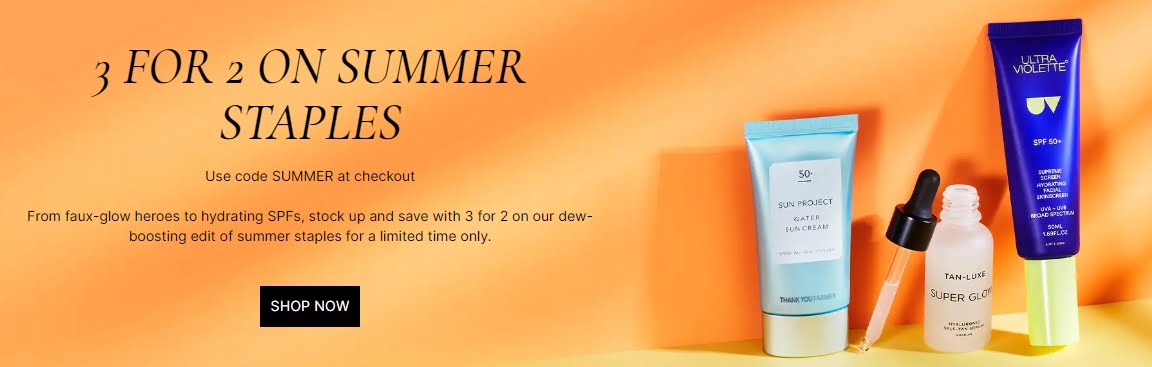 3 for 2 on selected Summer Staples at Cult Beauty