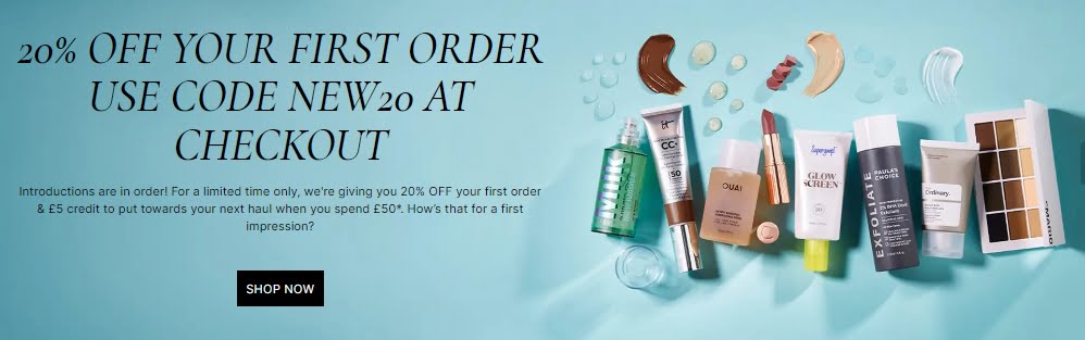 20% off your first order at Cult Beauty