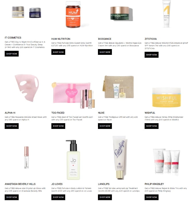 New gift with purchase offers at Cult Beauty