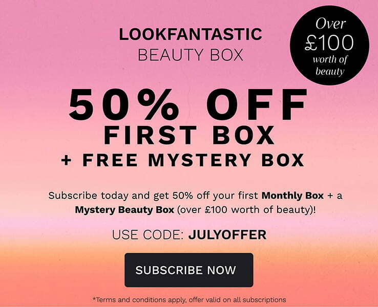 Get 50% off your first Lookfantastic Beauty Box + free Mistery Box (worth £100)