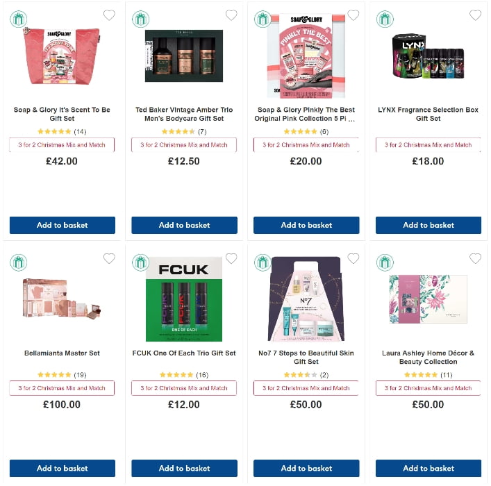3 for 2 mix & match christmas gifts at Boots