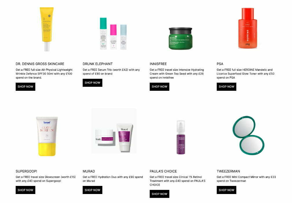 New gift with purchase offers at Cult Beauty