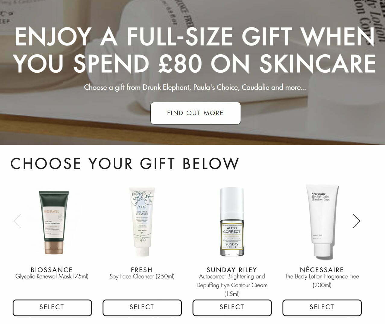 Select a free full-sized item when you spend £80 on skincare at Space NK