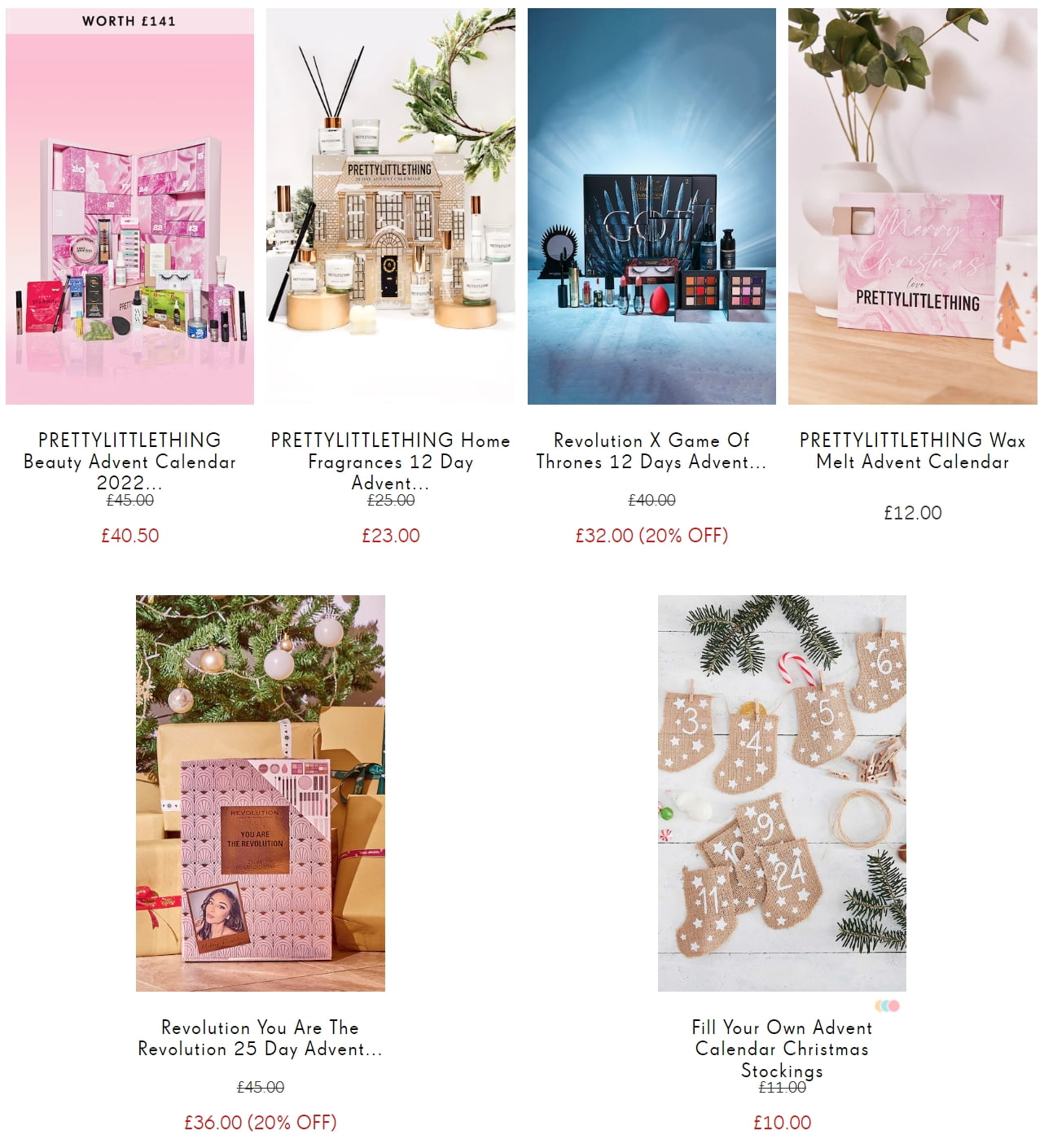 Up to 20% advent calendars at PrettyLittleThing