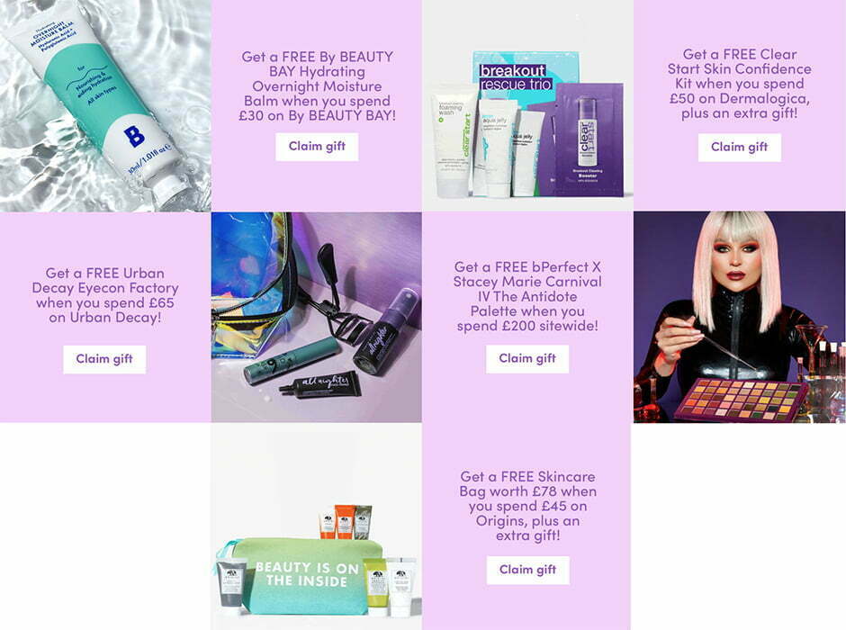 New gift with purchase offers at BEAUTY BAY