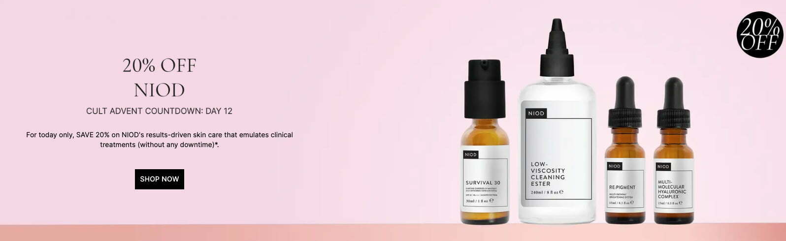 Cult Beauty Advent Countdown Day 12: 20% off NIOD. Today only.