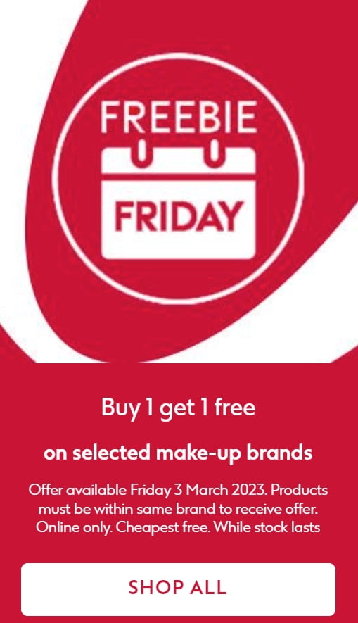 Buy 1 get 1 free on selected make-up brands at Boots