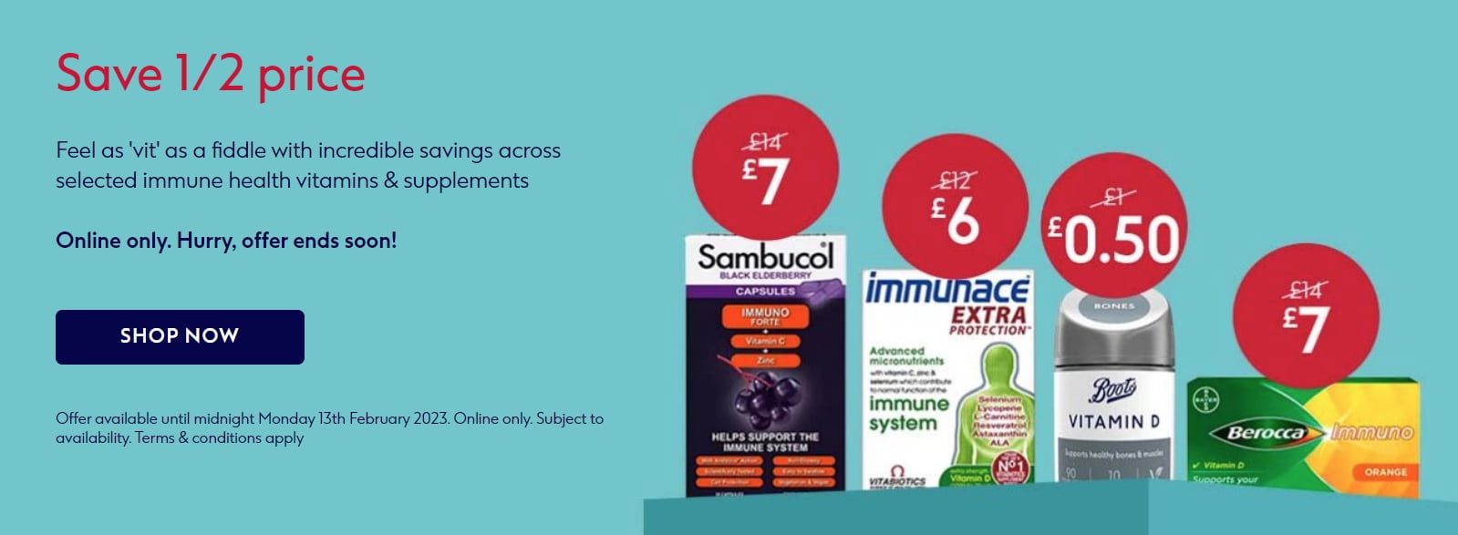 Save half price on selected immunity vitamins