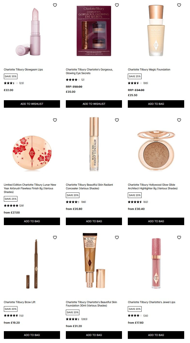 Up to 35% off Charlotte Tilbury at Cult Beauty
