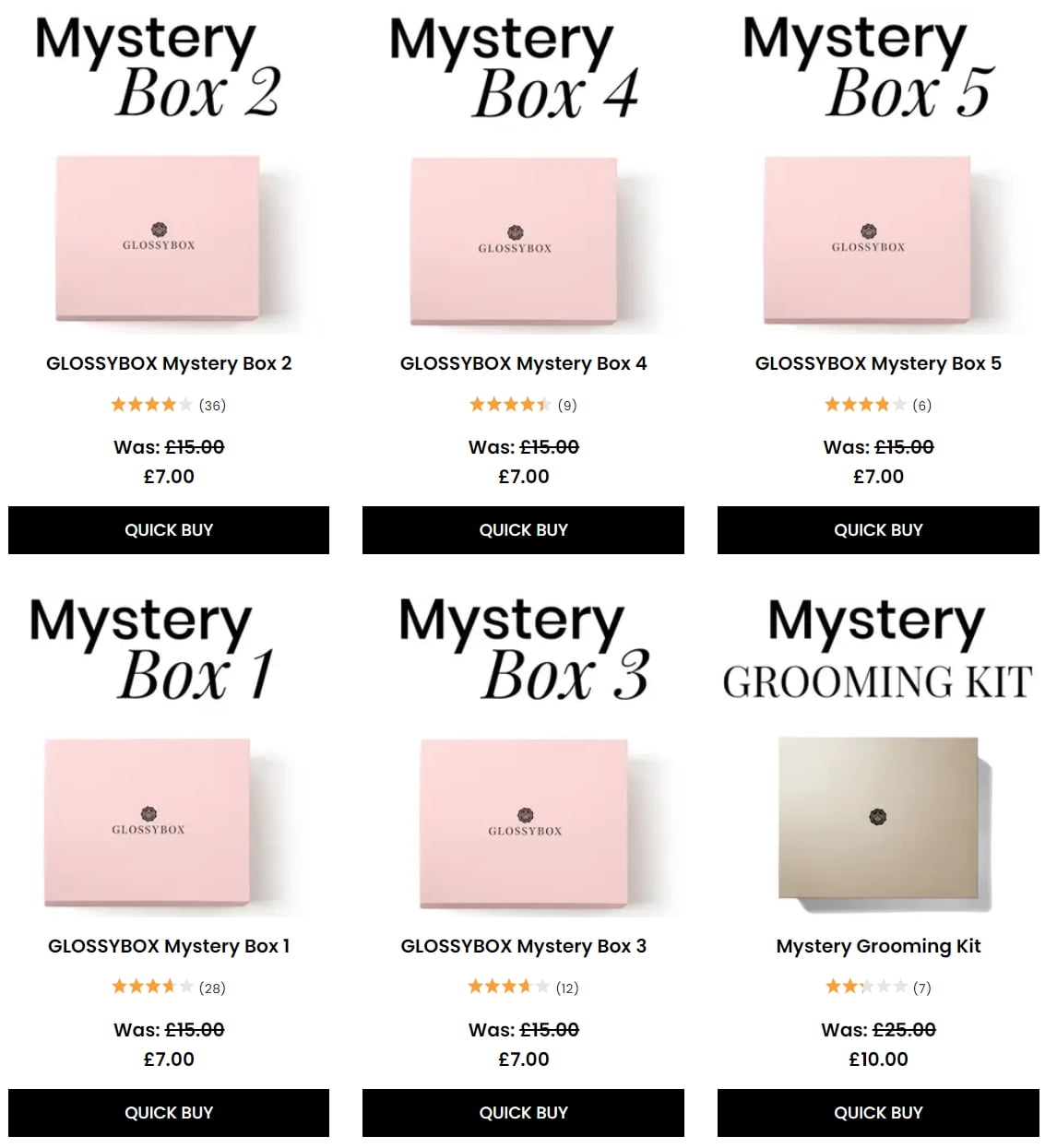 Mystery box sale (from £7.00) at Glossybox