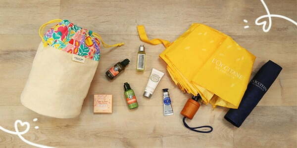 L'Occitane Umbrella and a Beauty Getaway Essentials Kit 2023