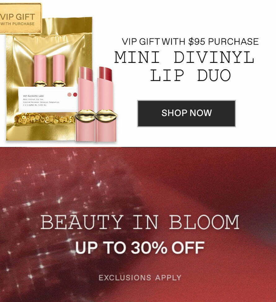30% off selected products at Pat McGrath + Free Mini Divynil Lip Duo when you spend $95
