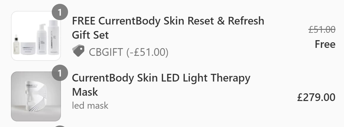 Purchase the CurrentBody LED Mask and get a free CurrentBody Skin Reset & Refresh Gift Set (worth £51)