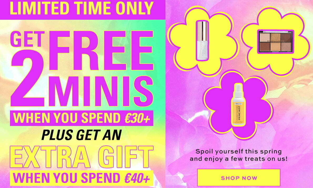 Get 2 free minis when you spend £30 + an extra gift when you spend £40 at Revolution