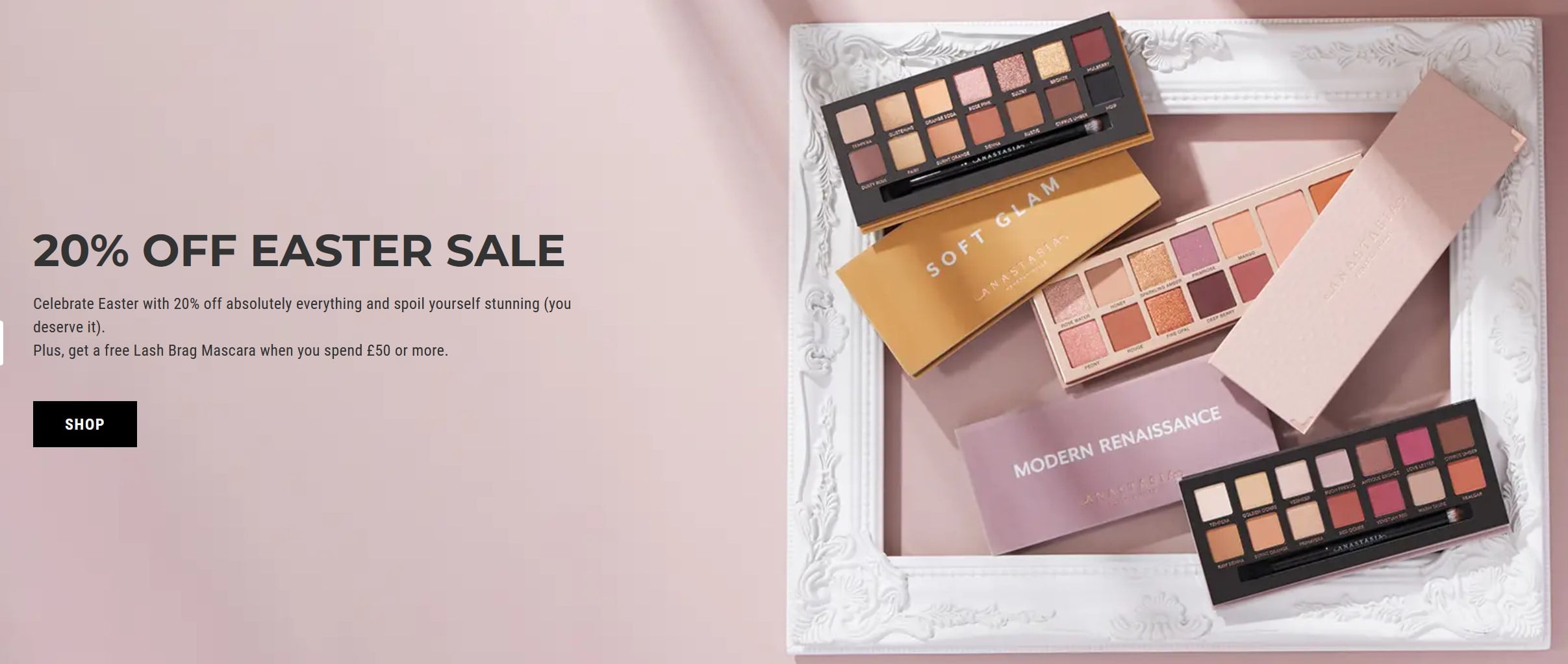 20% off sitewide + Free Lash Brag Mascara when you spend £50 at Anastasia Beverly Hills