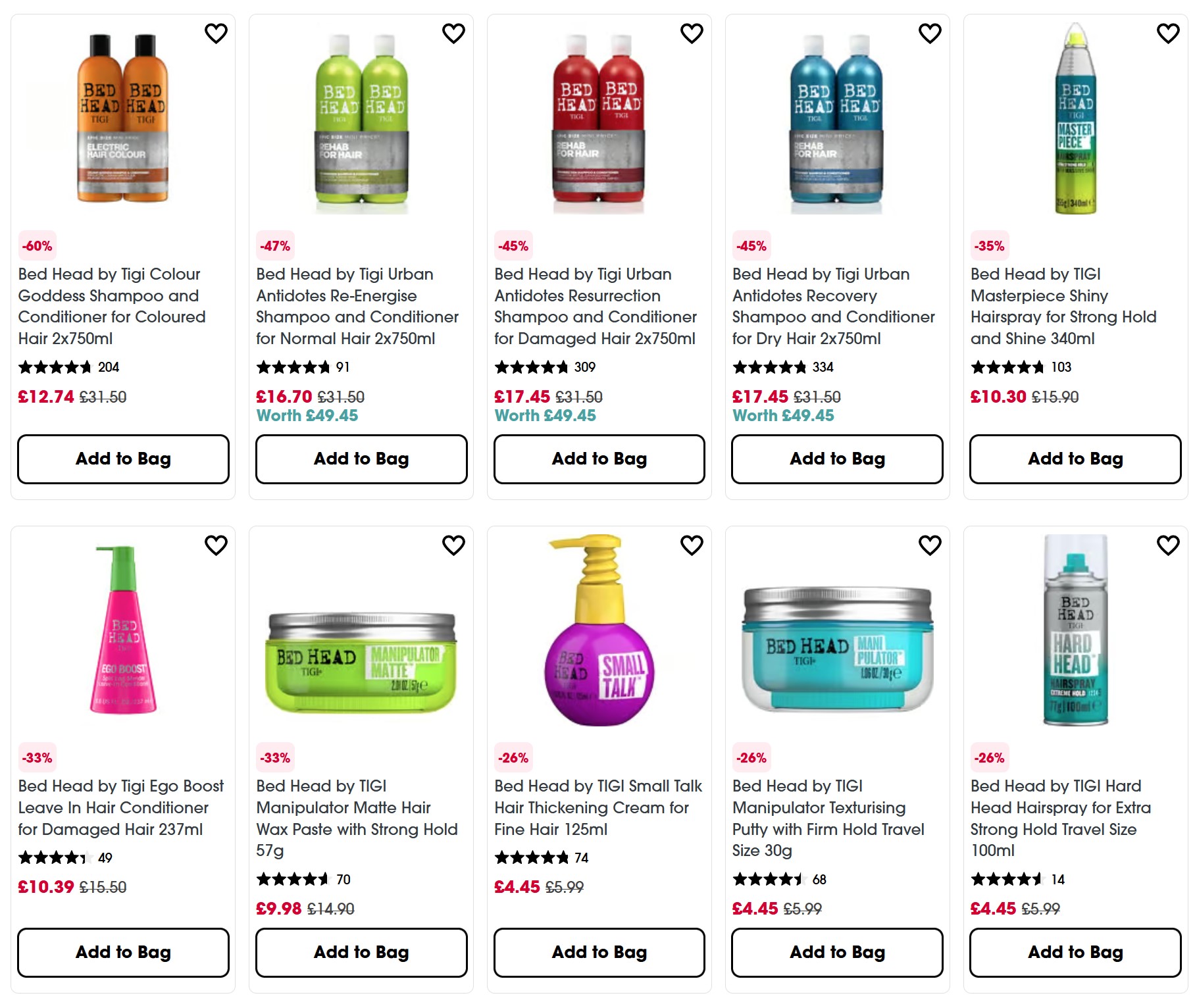 Up to 60% off Bed Head by Tigi at Sephora UK