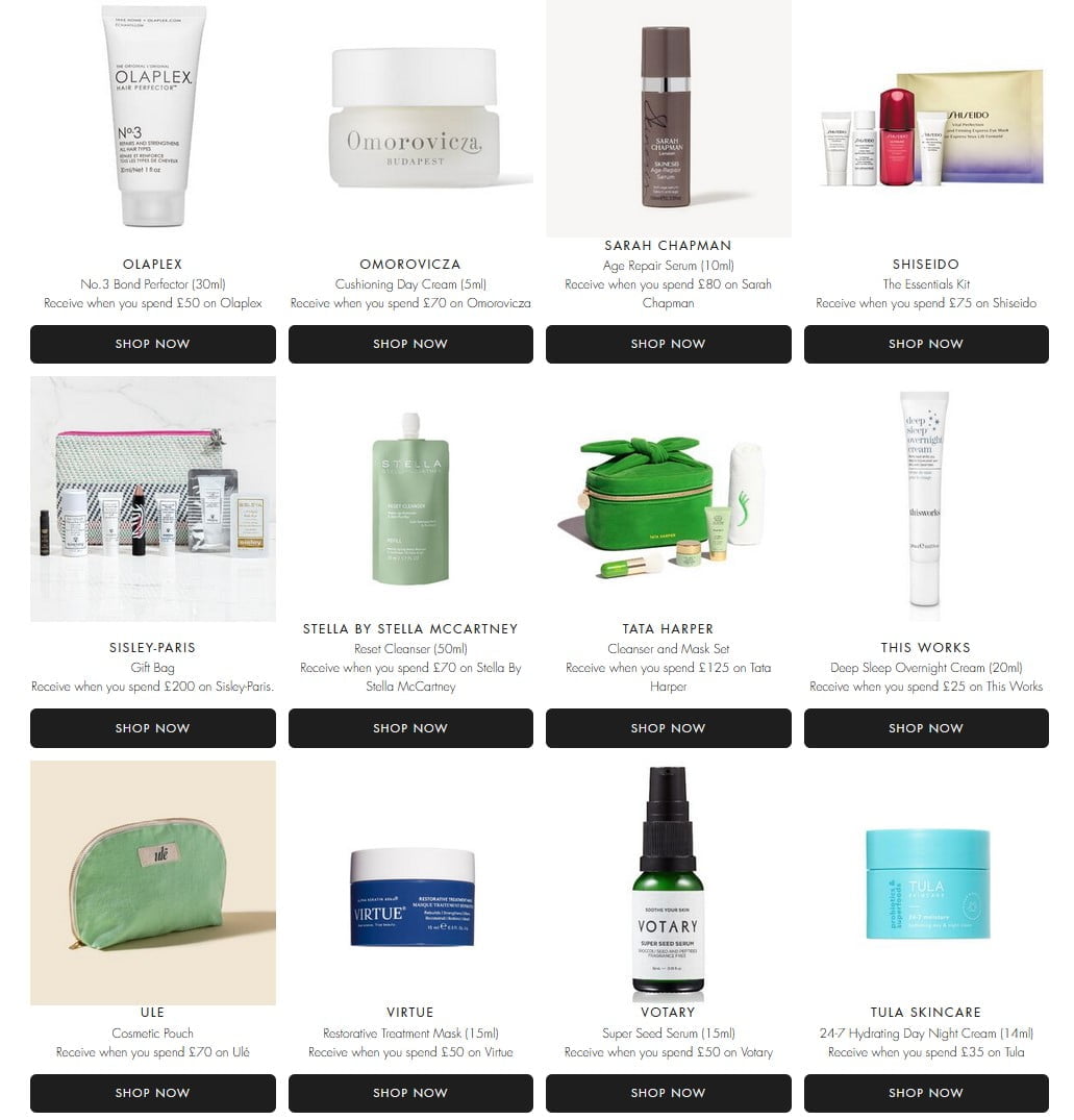New gift with purchase offers at Space NK