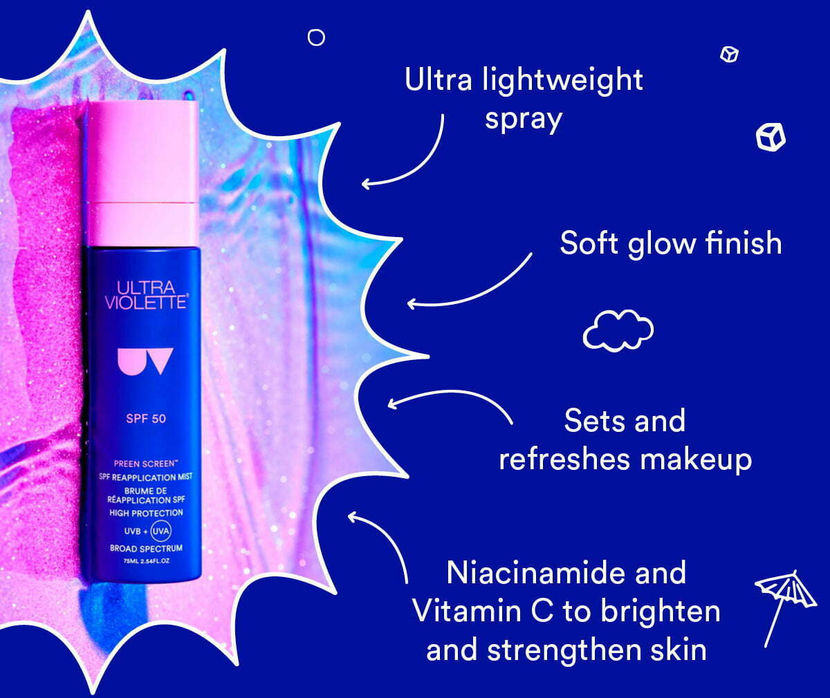 Ultra Violette Preen Screen SPF50 Reapplication Mist Skinscreen