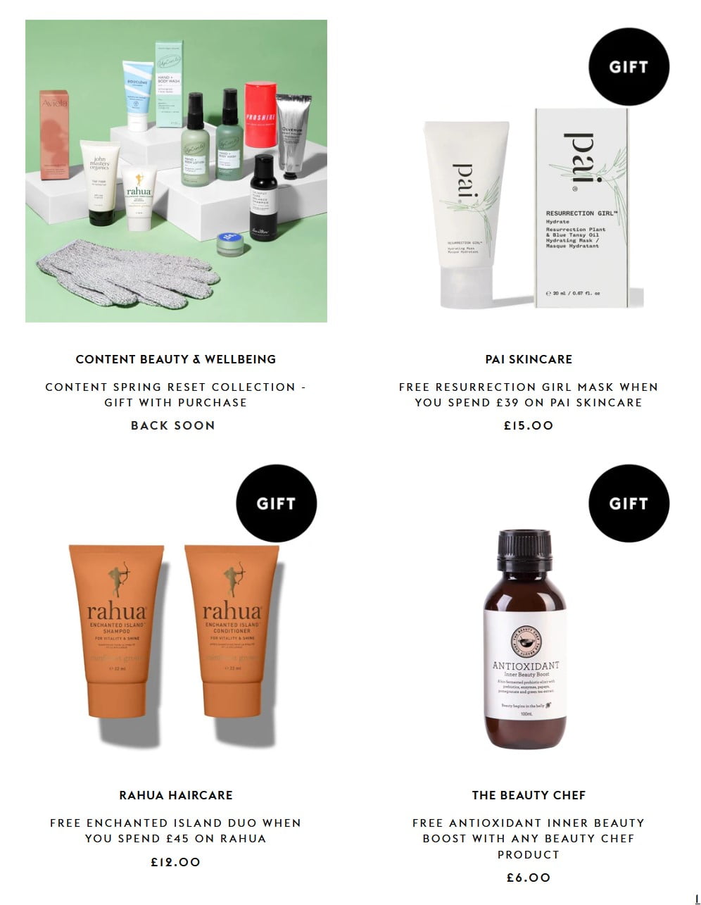 Gift with purchase offers at Content Beauty & Wellbeing