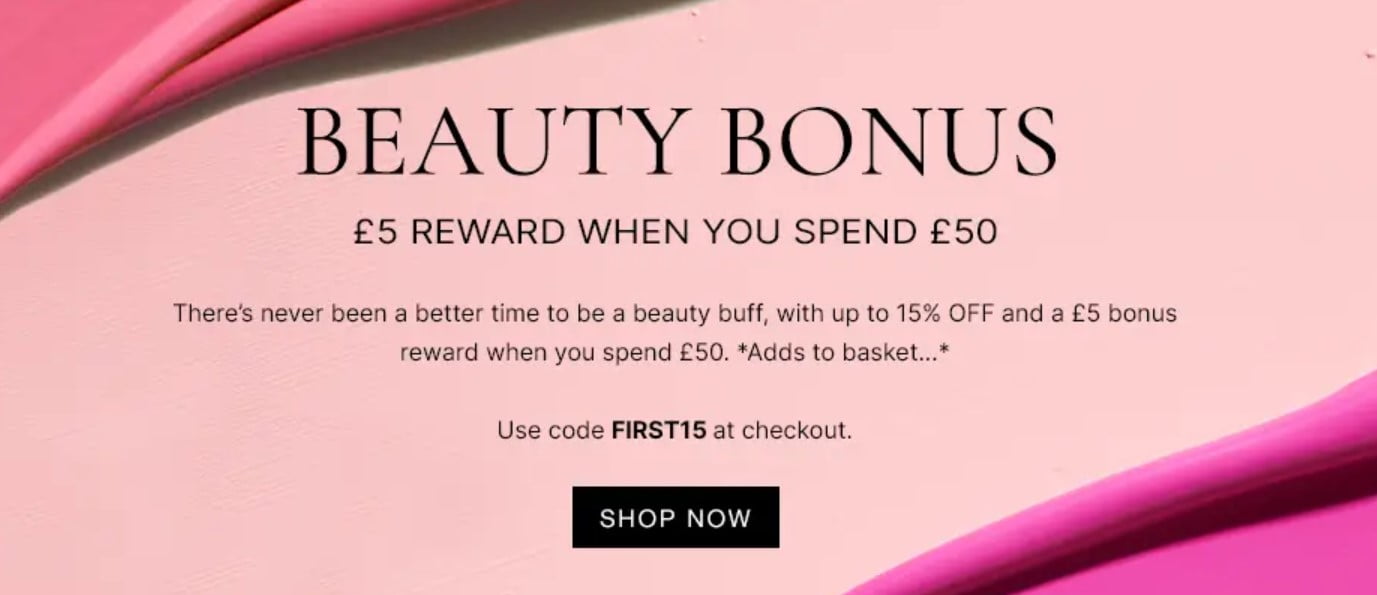 £5 bonus reward when you spend £50 at Cult Beauty