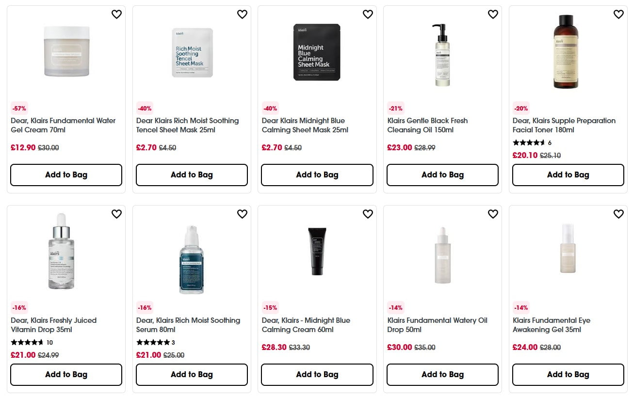 Up to 50% off Dear, Klairs at Sephora UK