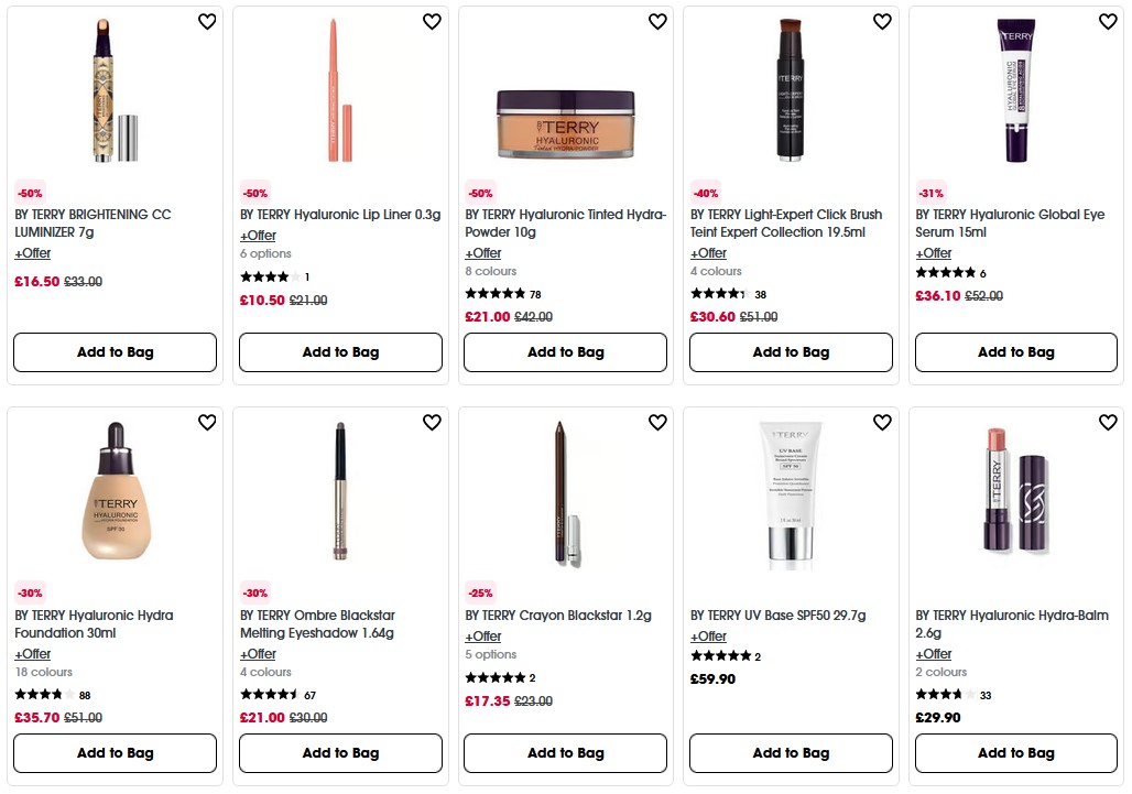 Up to 50% off by Terry at Sephora UK