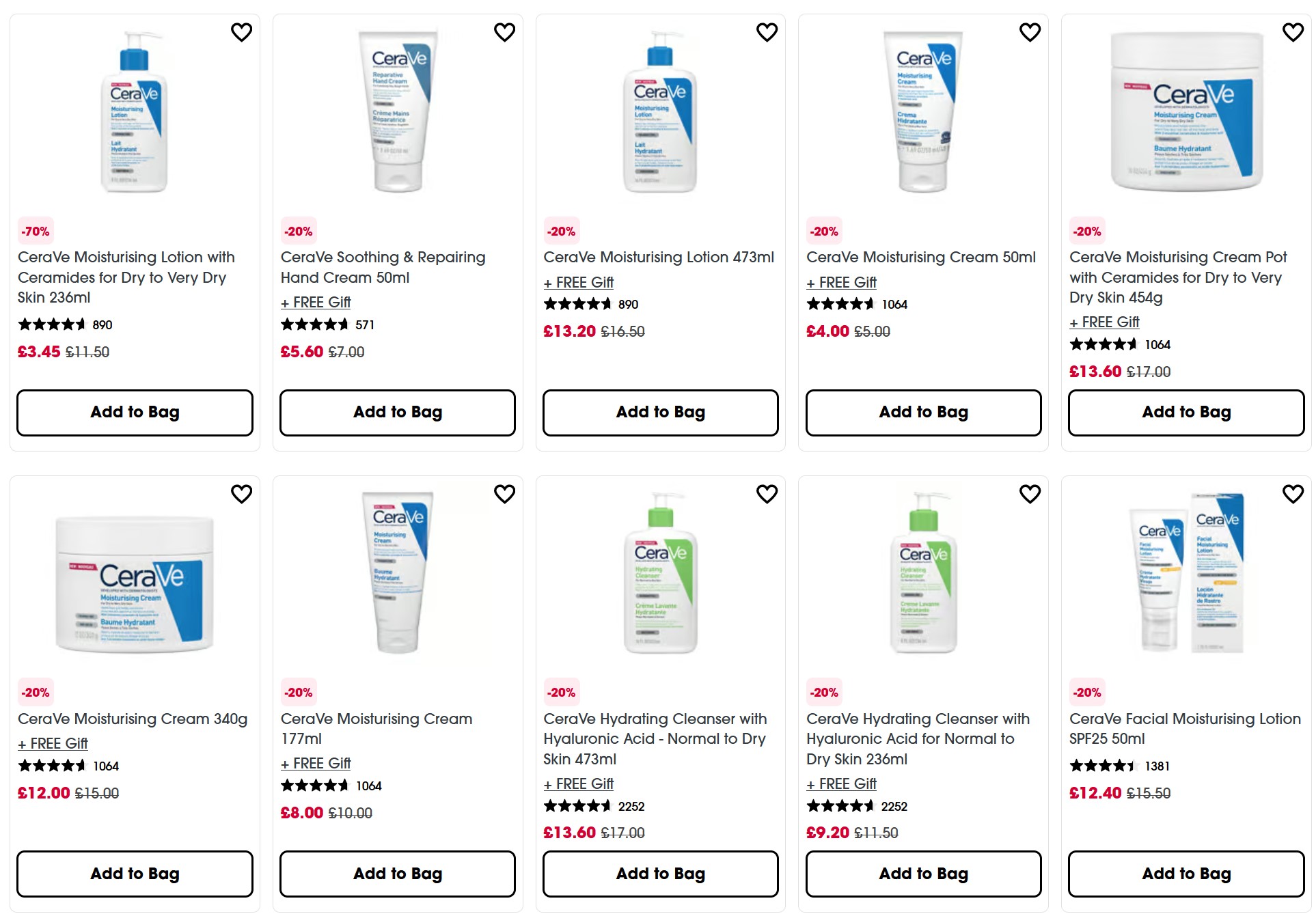 Up to 20% off Cerave at Sephora UK
