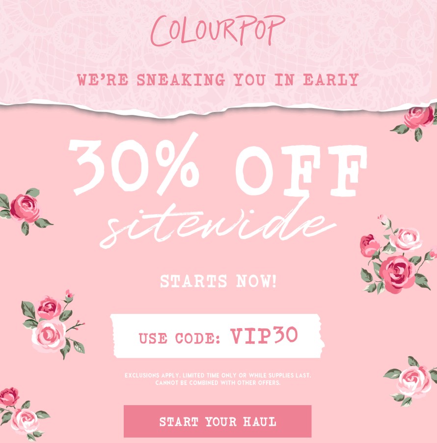 30% off sitewide at ColourPop