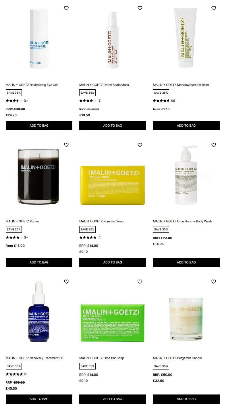 Up to 35% off Malin + Goetz at Cult Beauty