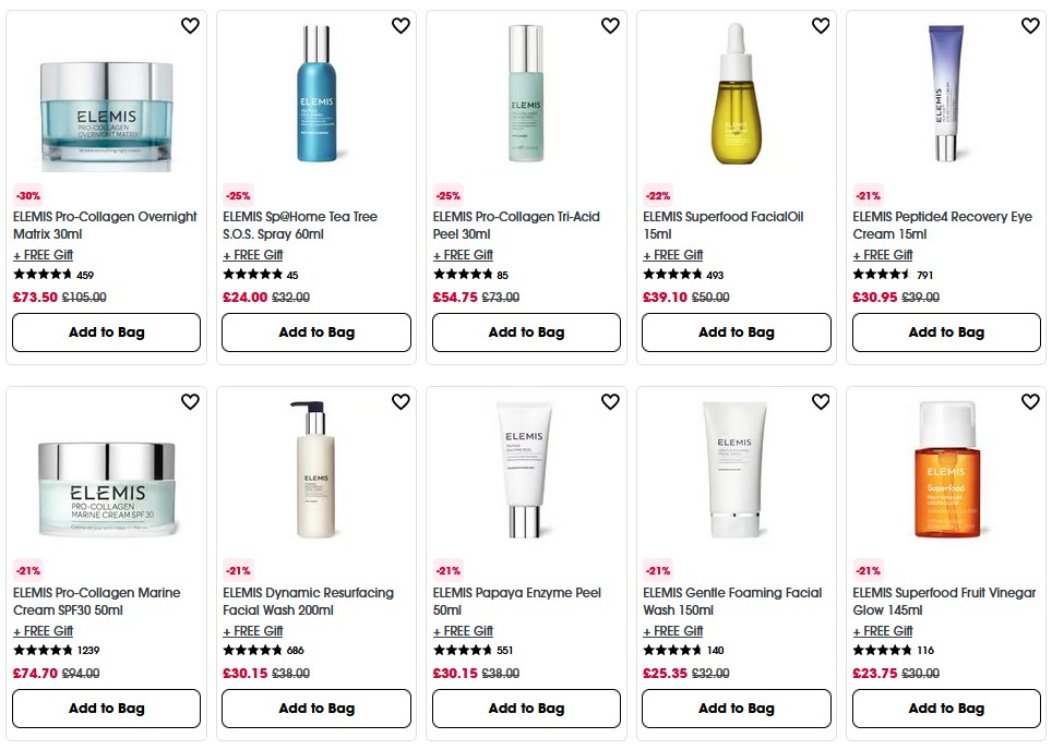 Up to 30% off selected Elemis at Sephora UK