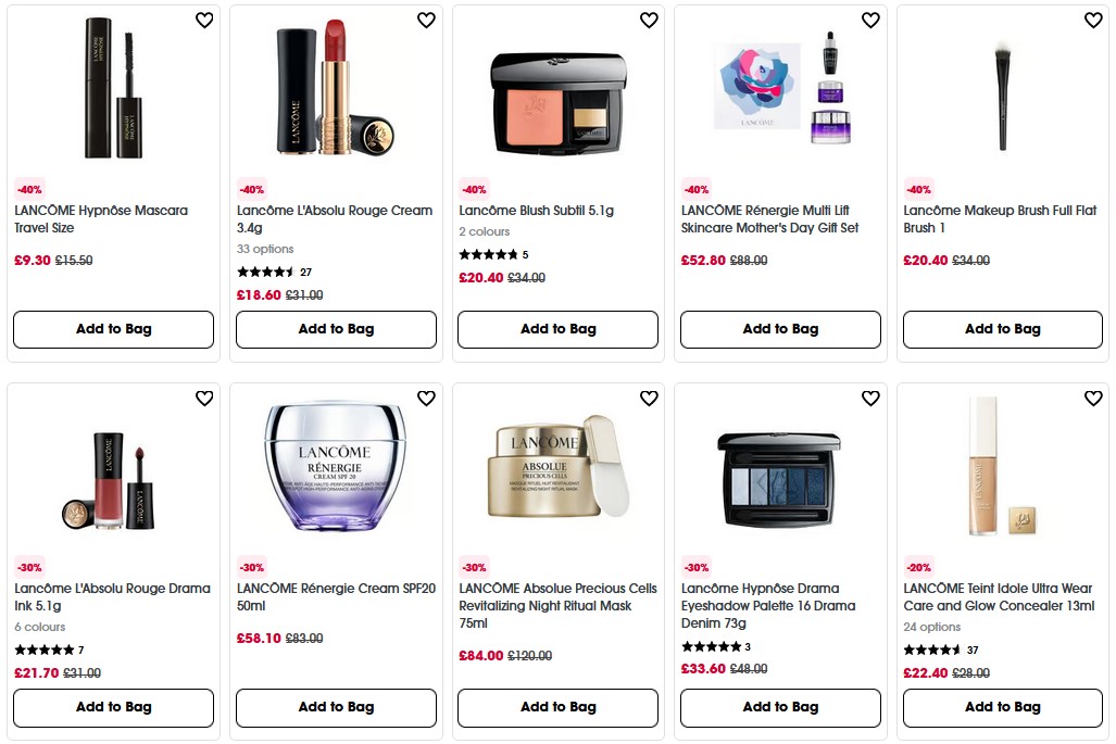 Up to 40% off Lancome at Sephora UK