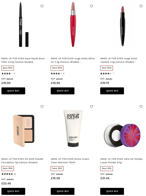 Up to 50% off Make Up For Ever at Lookfantastic