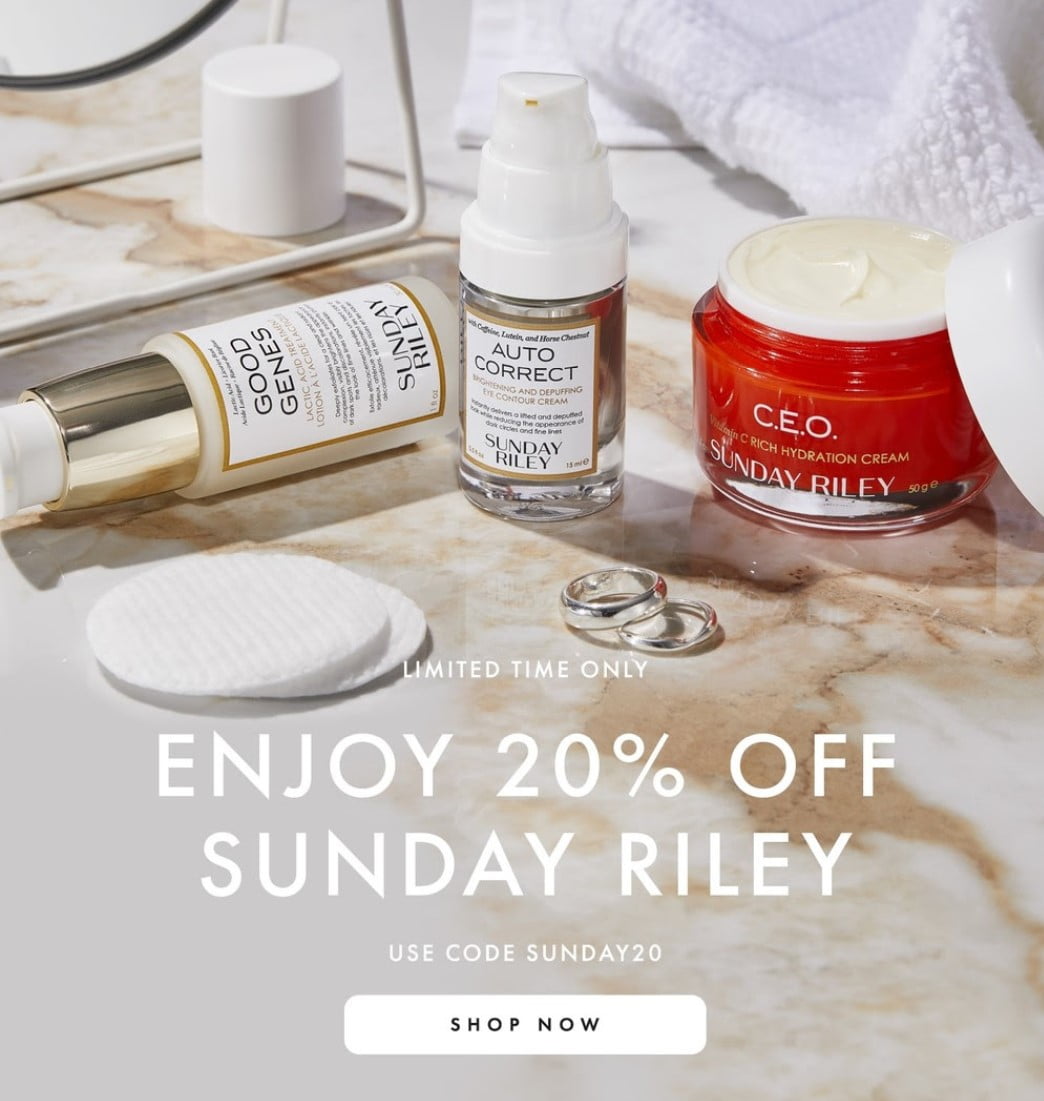 20% off Sunday Riley at Space NK
