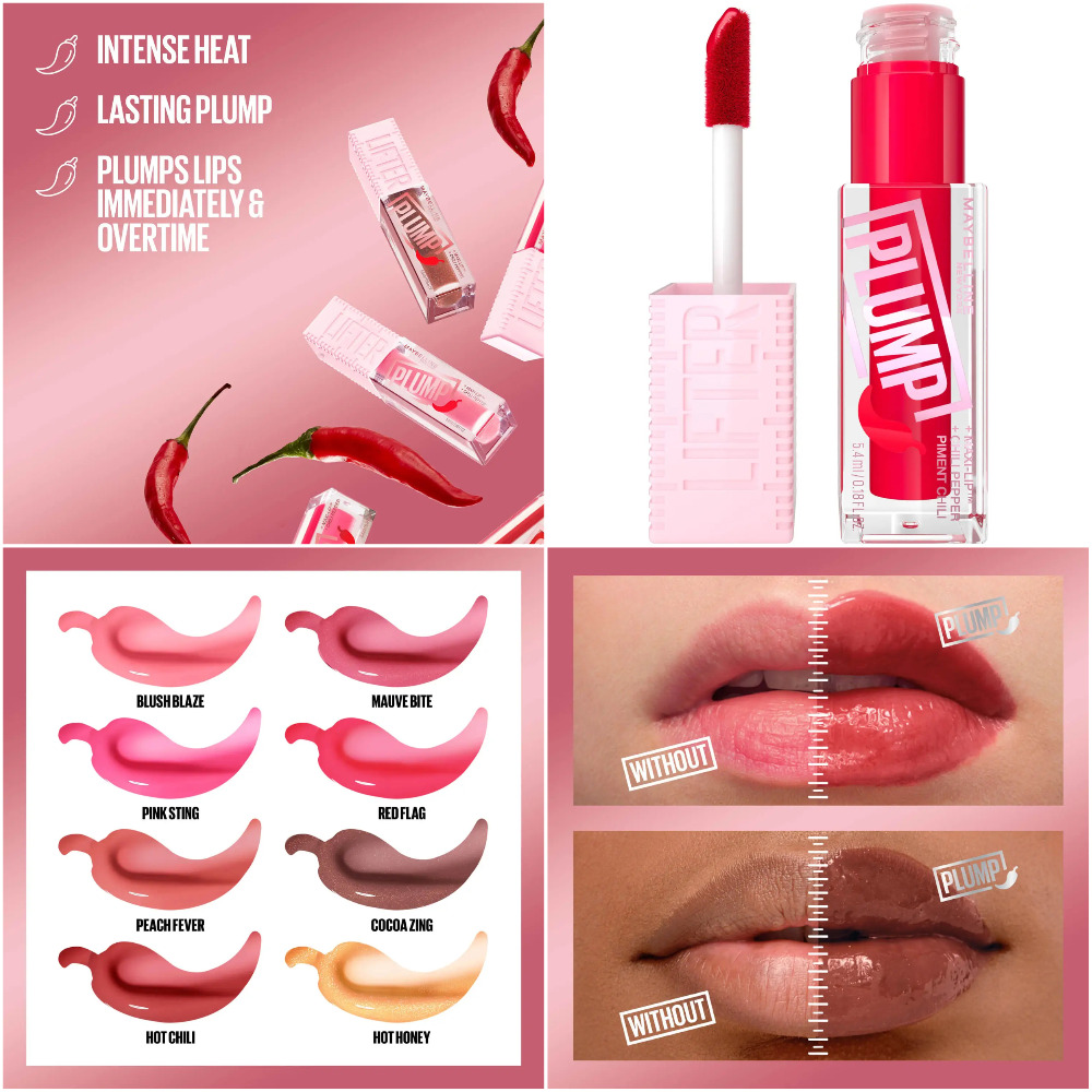 Maybelline Lifter Gloss Plumping Lip Gloss Lasting Hydration Formula With Hyaluronic Acid and Chilli Pepper