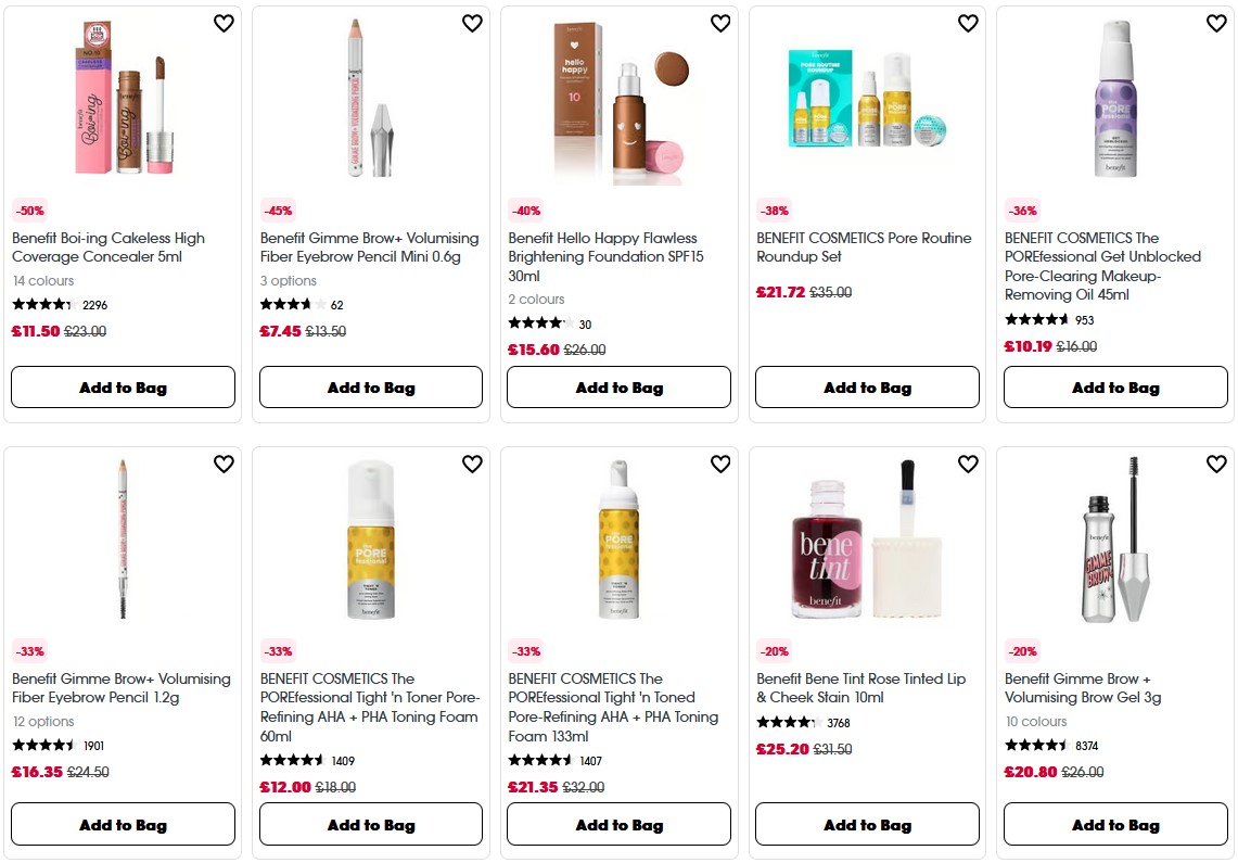 Up to 50% off Benefit at Sephora UK