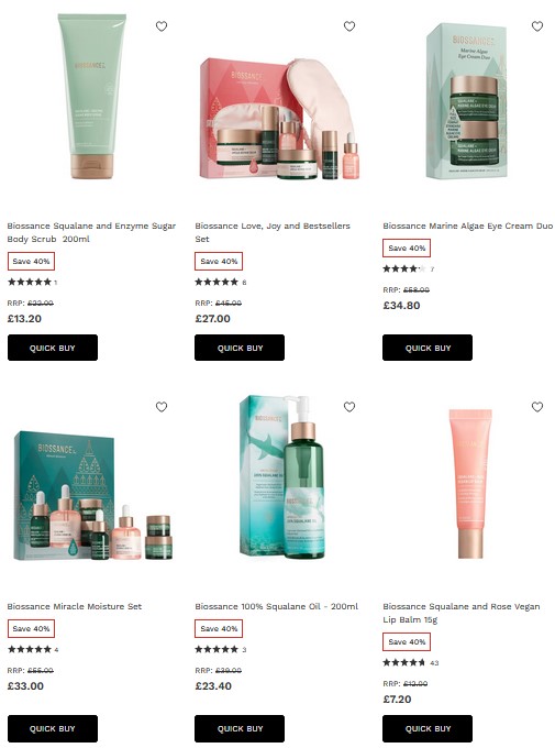 Up to 40% off Biossance at Lookfantastic