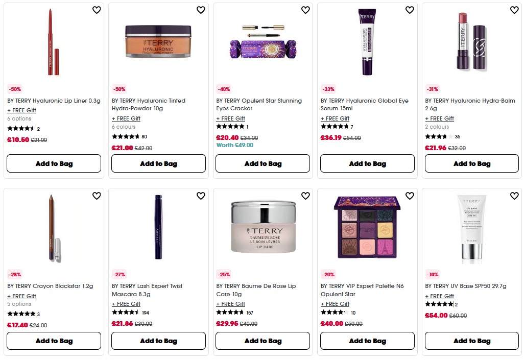 Up to 50% off by Terry at Sephora UK.