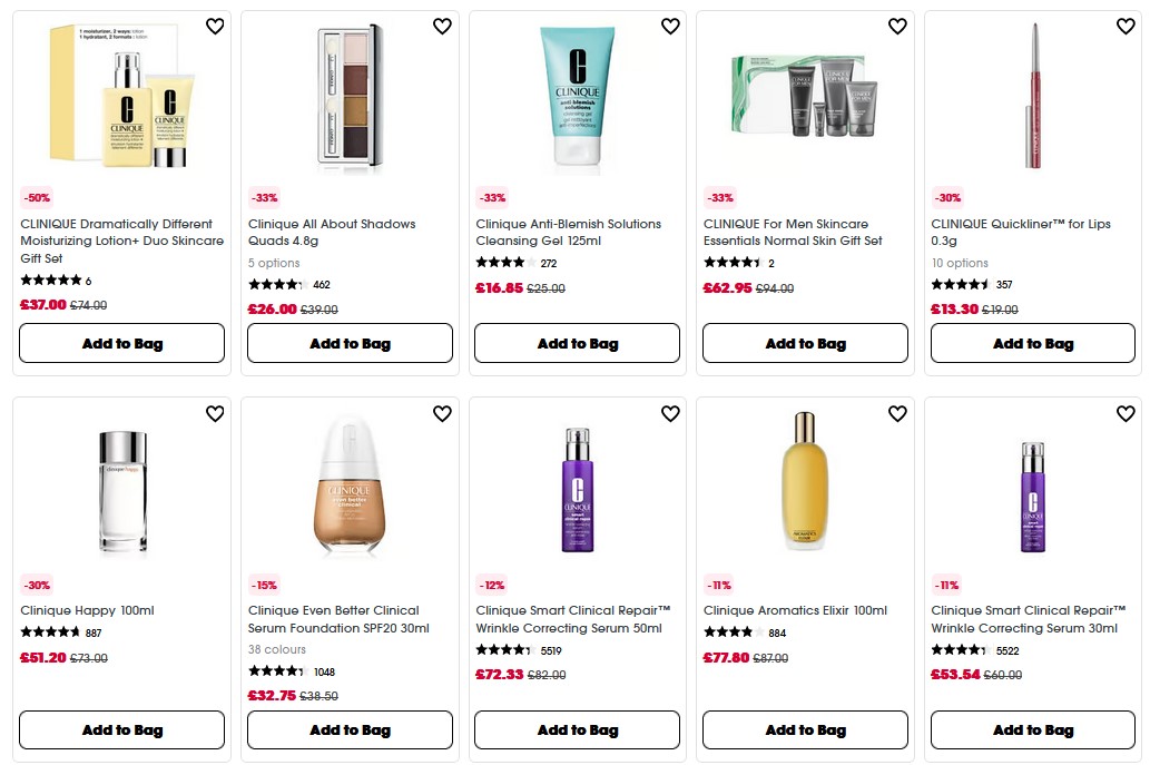 Up to 50% off Clinique at Sephora UK