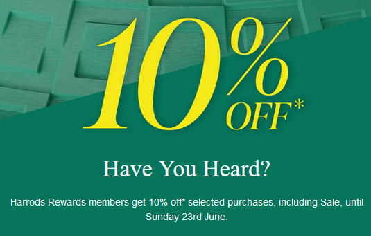 Up to 50% off sale at Harrods + an extra 10% off for Harrods Reward
