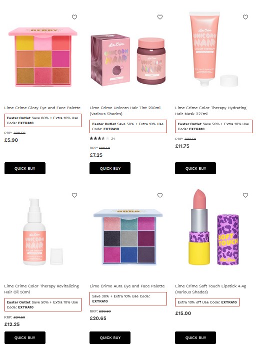 Up to 80% off Lime Crime at Lookfantastic