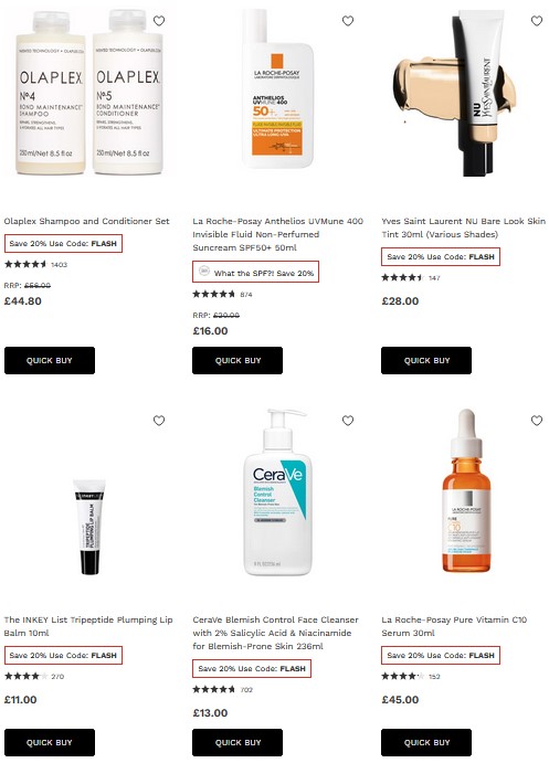 21% off selected full priced products at Lookfantastic