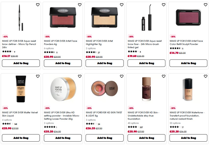 Up to 42% off MAKE UP FOR EVER at Sephora UK