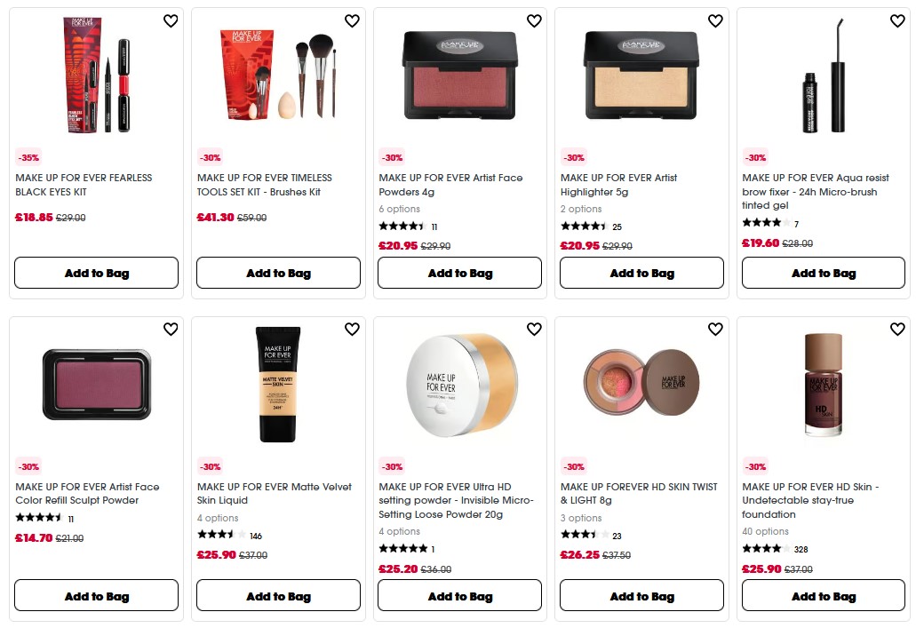 30% off Make Up For Ever at Sephora UK
