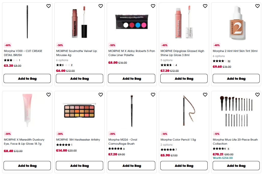 Up to 60% off Morphe at Sephora UK